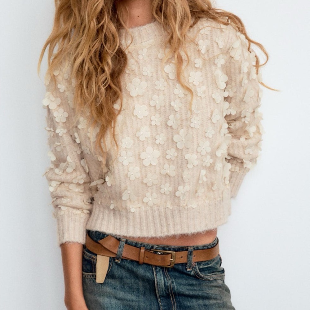 Zara Cream Floral Sweater